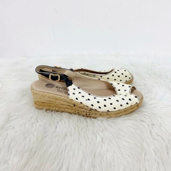 Eric Michael Leather Polka Dot Slingback Wedge Sandals EU 35 US 5 Women Heel - Picture 3 of 11